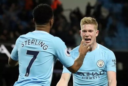  德布劳内手术刀直塞丁丁破门曼城德比完胜曼联